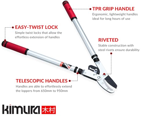 Kimura® Pro Heavy Duty Garden Loppers - 25-37", Premium Anvil Lopper with Advanced Ratchet Mechanism, Lightweight Telescopic Handles, Japanese SK5 Steel Blades, Extendable Garden Loppers 25"-37" Ratchet
