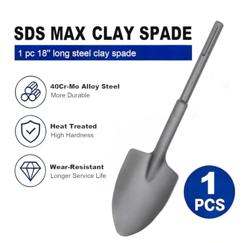 18'' SDS Max 40Cr Alloy Steel Clay Spade Bit, Jack Hammer Attachment for Trenching, Digging Clay, Gravel, Frozen Soil and Concrete Demolition