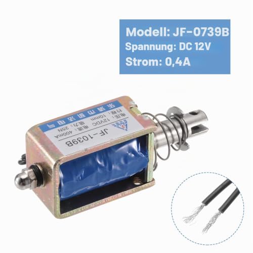 QUARKZMAN DC 12V 0.4A Solenoid Electromagnet Push Rod Type 25N 10mm Stroke | Electromagnetic Actuator Open Frame Linear Motion JF-1039B Magnet Electromagnet