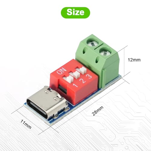 USB-C PD Trigger Board Module, PD/QC Decoy Board with DIP Switch for 5V/9V/12V/15V/20V Quick Charge, Power Delivery Boost Module, Compatible with PD3.0/2.0 & QC (Pack of 3) 3 pieces