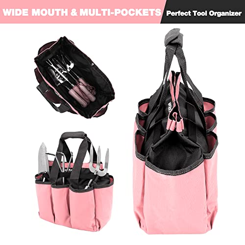 WORKPRO Garden Bag and FLISSA Folding Pocket Knife, Garden Tool Tote Storage Bag with 8 Pockets, Tactical Knife with Liner Lock