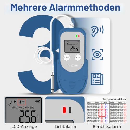 ThermElc TE‑03 ETH USB Temperature and Humidity Logger with External Probe, PDF/CSV Creation, 32,000 Measurement Points, MKT Calculation, for Monitoring Buildings and Medical Refrigerators 1 piece