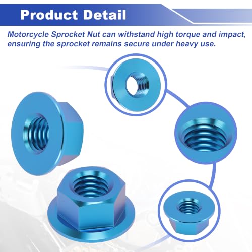 5 Pcs GR5 Titanium Flanged Hex Head Sprocket Nut M10x1.5 Lake Blue