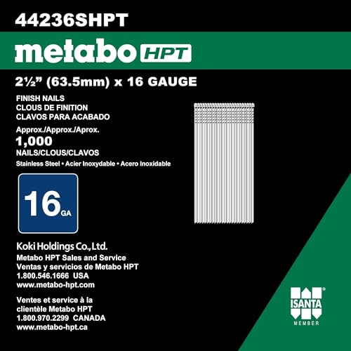 Metabo HPT Finish Nails, 2-1/2" x 16 Gauge, Stainless Steel, For NT65M2S, NT65GSP9, NT1865DM, 1000 Count (44236SHPT) 2-1/2" x 16 GA SS