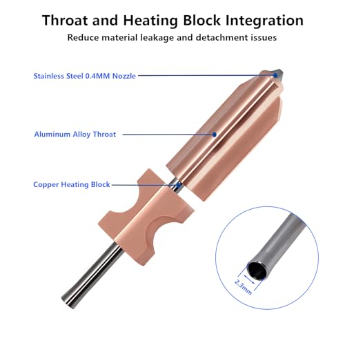 2PCS 0.4MM Original AD5X Nozzle, Quick-Detachable Nozzle Hot End Integrated Copper Heater Block Throat Tube Stainless Steel Nozzle Kit for Flashforge AD5X 3D Printer Accessories 2PCS 0.4MM Nozzle (New Version)