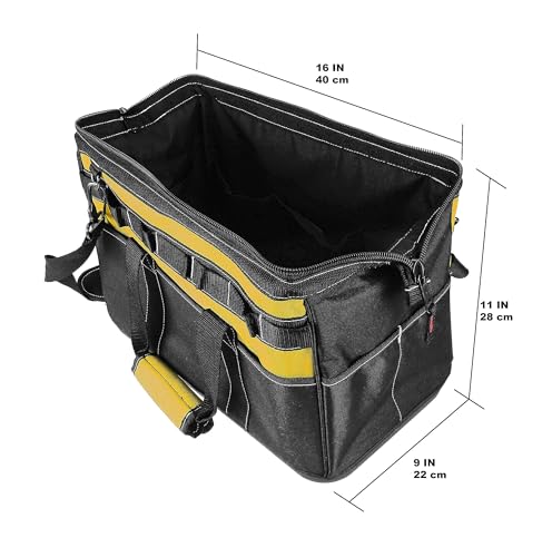 Olympia Tools 16 Inch Wide Mouth Tool Bag, Tool Tote with Water Proof Molded Base, Tool Bags for men with 21 Pockets and 7 Belt Loops, Padded Handle, Adjustable Shoulder Strap Standard