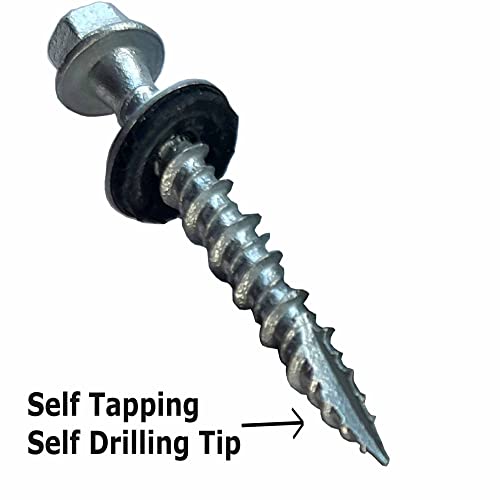 Metal Roofing Screws - #10 x 1.5” – Self Tapping ¼” Hex Head with EPDM Rubber Washer – for Metal to Wood, Corrugated Roofing, Siding, Sheds, Pancake Screw - Hex Drive Easy Install - Brown (250) 250