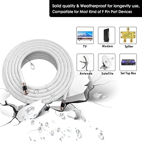 3ft, White RG6 Coaxial Cable with F Connector,F81/RF Double Female Adapter, Low Loss High Speed Coax Cable Cord Extender for HD TV, Dish,Satellite, Antenna, TV Cable 3' 3 FT