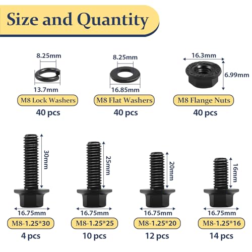 M6-1.0 Bolt x (Length 12/16/20/25/30mm) Flange Head Bolts Assortment Kit & Vifmy M8-1.25 Bolt x (Length 16/20/25/30mm) Flange Head Bolts Assortment Kit