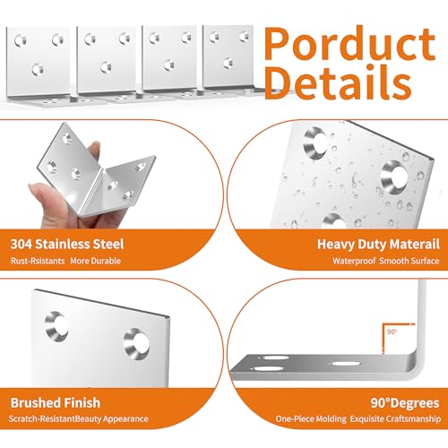 20Pcs Stainless Steel Angle Bracket 2In Heavy Duty Corner Brackets for Wood 20 Pack