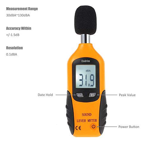 Cadrim Digital Sound Level Meter, Portable Sound Level Meter 30dB to 130dB Decibel Meter with LCD Display Can Be Used for Factories and Streets