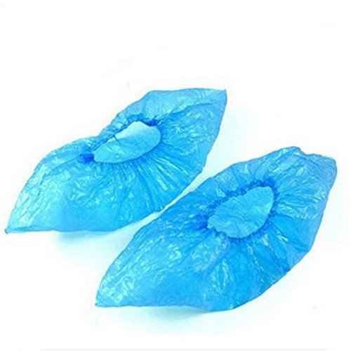 Shoe Covers Disposable Non-Slip Overshoes Waterproof Disposable Shoe Covers Plastic Covers for Shoes Pack of 100 Blue DE