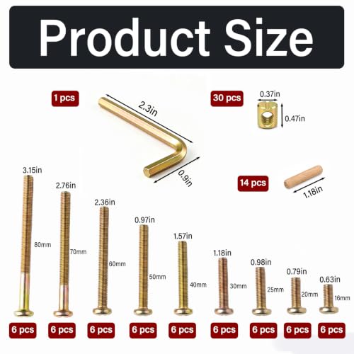 54 Set Crib Screws Hardware Replacement Kit - M6 Furniture Bolts Nuts Kit