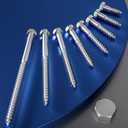 Wensilon Lag Screws Wood Screws (22PCS, 3/8"x3", Black) Hex Head Lag Bolts,(10x75) Heavy Duty Lag Screws,304 Stainless Steel Bolts 18-8 3/8"x3"