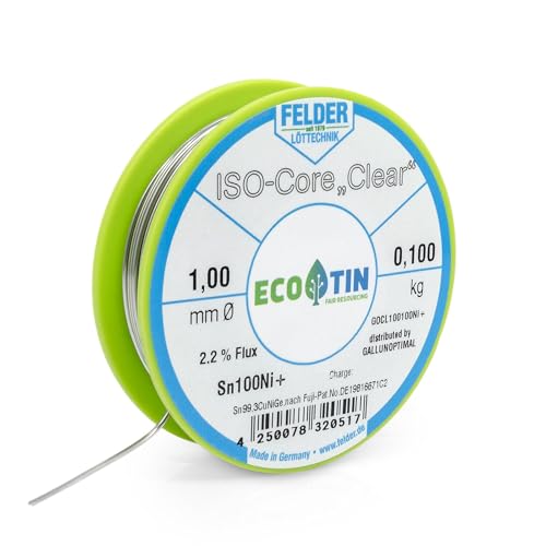 by Felder Soldering Wire Sn100Ni+ for General Electronic Applications, 1.0 mm, 100 g Spool, Lead-Free with 2.2% Flux Clear, REL1, for Electronics, Electrical Engineering and Printed Circuit Boards 100g Spule/1,0mm Durchmesser