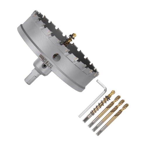 HARFINGTON Carbide Hole Saw Kit 124mm (4-7/8") Metal Hole Cutter Set with 5pcs Center Drill Bits Springs 1pcs Wrench for Stainless Steel Copper Iron Aluminum 4-7/8"