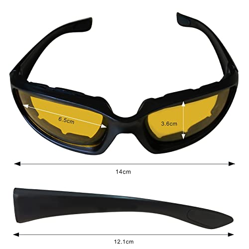 3 Pairs Motorcycle Riding Glasses Foam Padded Eyewear Goggles UV Protection Anti-Wind Dustproof Motorcycle Sunglasses for Outdoor Activities Sports-Clear Yellow Smoke