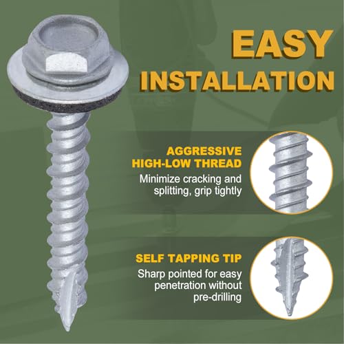 LIONMAX 1000-PCS Metal Roofing Screws #10 x 1-1/2 Inch with Rubber Washer