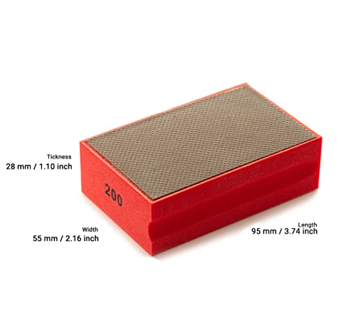 Glass Polish PRO Diamond Hand Pad Bundle – Set of 3 Foam Sanding Blocks with 120 Grit (x2) and 200 Grit for Coarse and Medium Finishing on Glass, Tiles, Ceramics, Concrete, Granite, Marble, and More