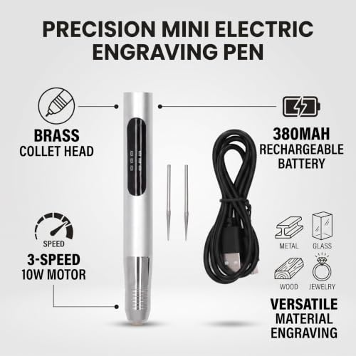 Mini Electric Engraving Pen, 10W 3 Gear Polishing Pen Small Grinder 5V USB Rechargable DIY Engraver Pen for Jewelry Wood Glass Stone Carving