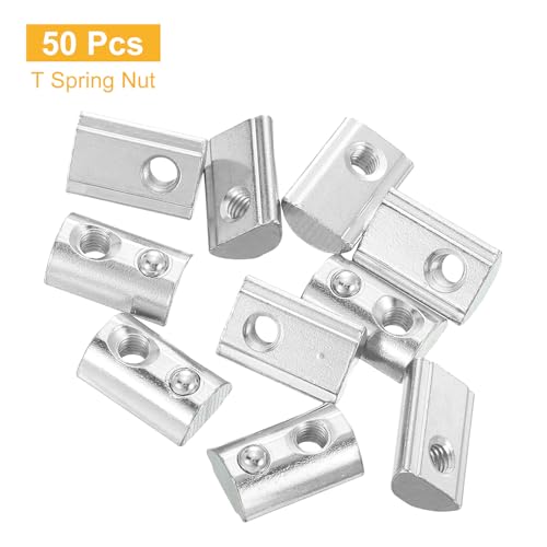 uxcell Roll-in Spring M6 T Nut, Roll Ball Elastic Nuts for 4545 Series Aluminum Extrusion Profile Suitable for Aluminum Profile with 10mm Groove Depth, Pack of 50