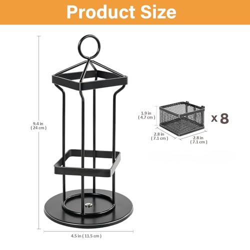Mesh Metal Toolbox Organizer With 8 Rotating Bins, 360° Hardware Storage Rack, Small Tool Box for Screws, Nuts, Bolts, Washers, Drill Bits and Pliers in Garage Workshop, Black