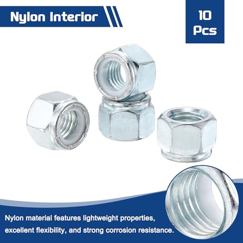 10Pcs 1"-8 Nylon Locking Hex Nuts CarbonSteel Blue and White Blue and Whtie 10