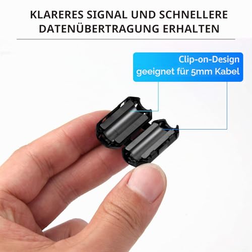 Ferrite toroidal core, black, RFI/EMI noise reduction cable clip, 20 pieces