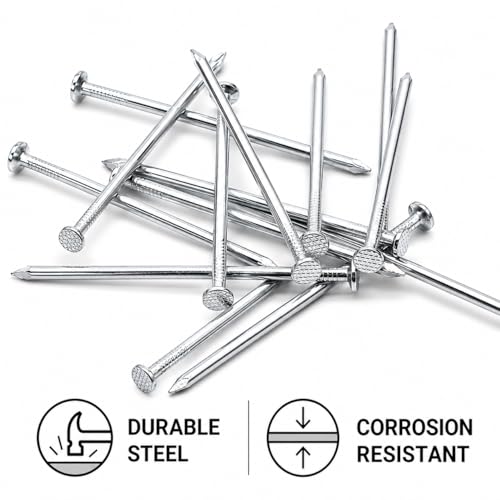 (Pack of 200) Zinc Plated Common Nails 1/8" x 3-1/8" (3 x 80 mm), Flat Round Head Construction and Woodworking Nails 1/8" x 3-1/8" (3.0 x 80 mm)