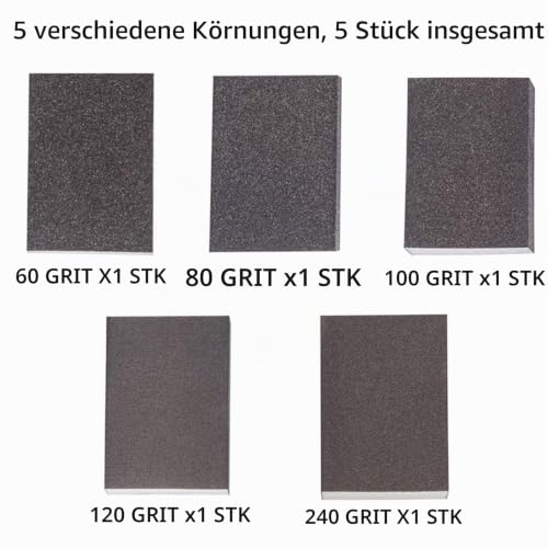5 pieces sanding sponge, coarse/medium/fine/superfine, 5 different specifications, sanding pads assortment for wood, metal, wall foam, drywall Mix Körnung