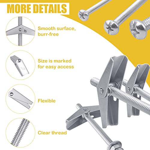 Toggle Bolts for Drywall 48pcs, 1/4 3/16 1/8 Zinc-Plated Butterfly Anchors
