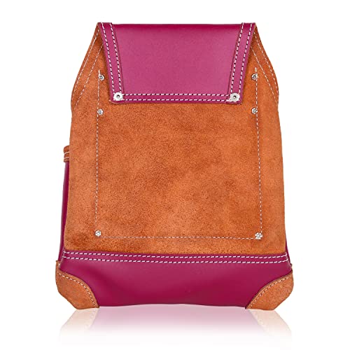 LAUTUS Oil Tanned Leather Tool Pouch Bag |Burgundy |Carpenter, Construction, Framers, Handyman | 10 Pockets, 2 Hammer Holders | 100% Leather