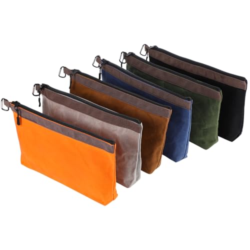 Abbylike 6 Pack Waxed Canvas Tool Pouches 12 x 7.5 x 2 Inch Small Tools Bag Heavy Duty Canvas Zippered Pouches Small Waterproof Utility Tool Pouch for Portable Multipurpose Storage Organizer Supplies