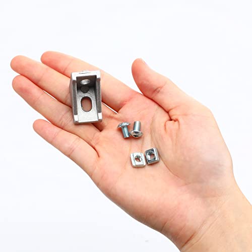 Therwen 50 Set 2020 Series Aluminum Profile Connector Set - 50 White Corner Brackets, 100 M5 T Nuts, 100 M5 x 8 mm Hex Screw Bolts for 6 mm Slot Aluminum Profile