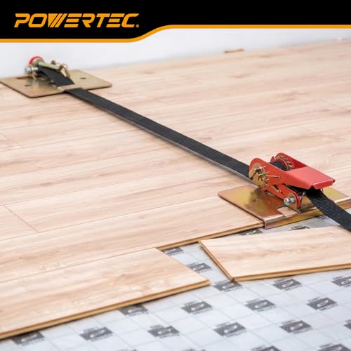 POWERTEC Wood Flooring Strap Clamp, Flooring Installation Clamp with 13ft Nylon Strap, 220 lbs Clamping Force, Fits Laminate, Tongue & Groove, Hardwood Floors, Durable Metal, 2PK (71102-P2) 2