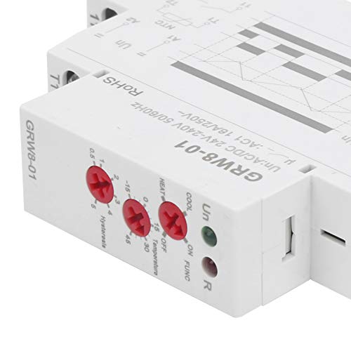 BuyWeek Temperature Control Relay, AC/DC 24 V-240 V Temperature Controller Relay 35 mm Rail Installation Thermostat Relay with Probe, LED Display High/Low Temperature Monitoring (GRW8-01)