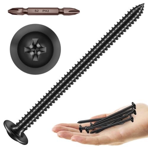 Mywish (8Sets) 1/2" x 3" Hex Head Lag Bolts & 100Pcs #10 × 3" Phillips Truss Head Wood Screws, Black Wood Screws 3 Inch, Quick Metal Self Tapping, Heavy Duty Lag Screws with Washers, Lag Screws