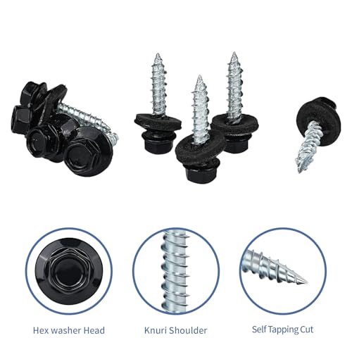 300Pcs Black Metal Roofing Screws #10 x 1 Inch, with EPDM Rubber Washers #10 x 1"（300pcs）