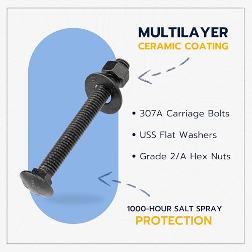 3/8" x 3" (25 Pack) Black Carriage Bolt Kit, Grade 307A, Ceramic Coated for Exterior Use, 2X Rust Resistance of Galvanized by Makers Bolt 3/8 x 3