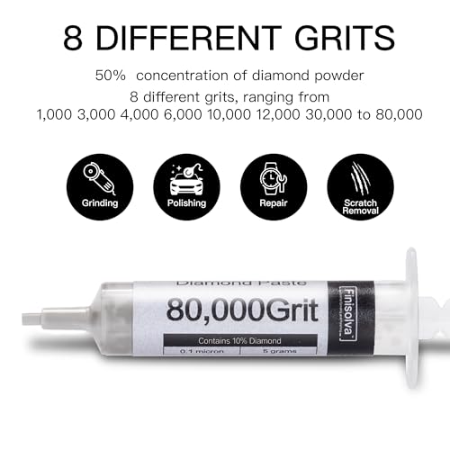 Diamond Polishing Compound Kit with 100PCS Wool Felt Buffing Wheel Set, 8 Pack 50% Diamond Paste 1,000 to 80,000 Grit with 1/8" Shank Rotary Tool Accessories for Metal, Glass, Jewelry, Watches, Resin