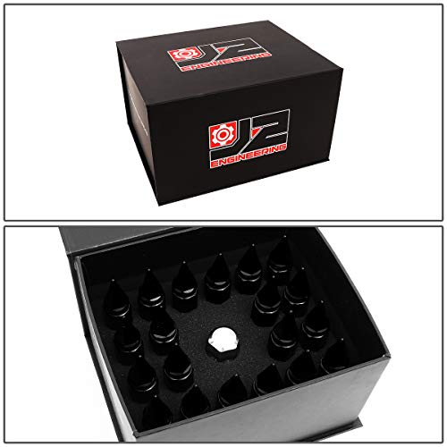 J2 Engineering 7075-T6 Aluminum M12 x 1.25 20Pcs 75mm Tall Spiky Cap Lug Nut w/Adapter Black