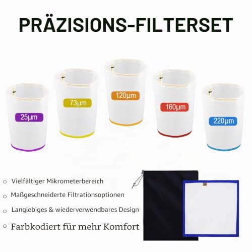 5 Pieces 5 Gallon Mesh Bubble Bags, All Mesh Bubble Hash Bag Set for Sustainable Filtration of Herbal Extracts, Press Strainer and Storage Bag Kit for Herbal Extraction and Production
