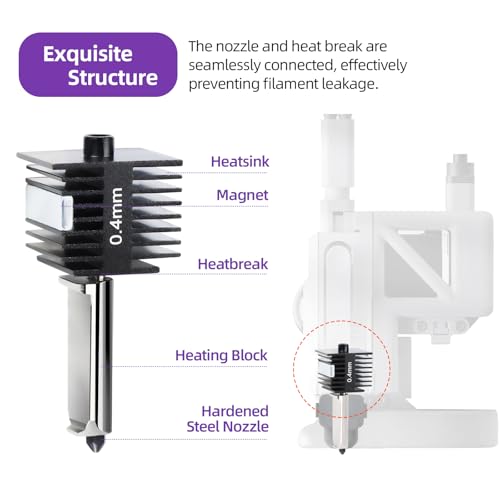 IdeaFormer 2pcs 0.4 mm A1/A1 Mini Hotend for Bambulab, 0.4 mm Hardened Steel Nozzle Hot End Kit A1 Extruder Hotend Set for Bambu Lab A1/A1 Mini