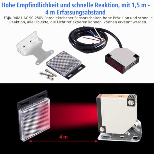 Keenso Reflection Photoelectric Switch, E3JK-R4M1 Reflection Photoelectric Switch, AC 90-250V 3A Photoelectric Switch