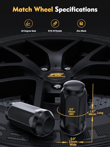 MIKKUPPA 9/16-18 Wheel Lug Nuts, Black 24PCS Closed End Lug Nuts 19mm Hex 9/16"-18 24 PCS