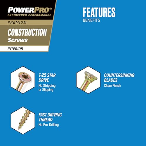 Power Pro Wood Screws, #8 x 1-1/4in, 440 Pack, Gold Zinc #8 x 1-1/4" (Pack of 2)