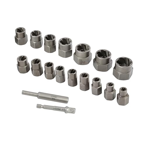 OEMTOOLS 23700 18Pc CrMo Impact Nut and Bolt Extractor Kit, Extractor Set Removes Stripped and Damaged Fasteners, 3/8” Drive Bolt Extractor Set, Impact Wrench Compatible