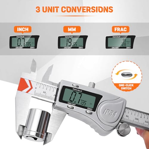 HARDELL Digital Caliper 12 Inch, All Metal Digital Caliper Measuring Tool with 3-Batteries & Extra Cover, IP54 Waterproof Heavy-Duty Vernier Caliper, Inch/MM/Fraction, Auto-Off for DIY/3D-Printing