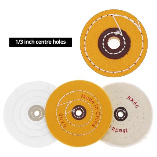 QWORK Polishing Wheel Kit for Bench Grinder - 8 Pack 6" Cotton Buffing Wheels with 1/2" Arbor Hole - Ideal for Metal, Wood, and More