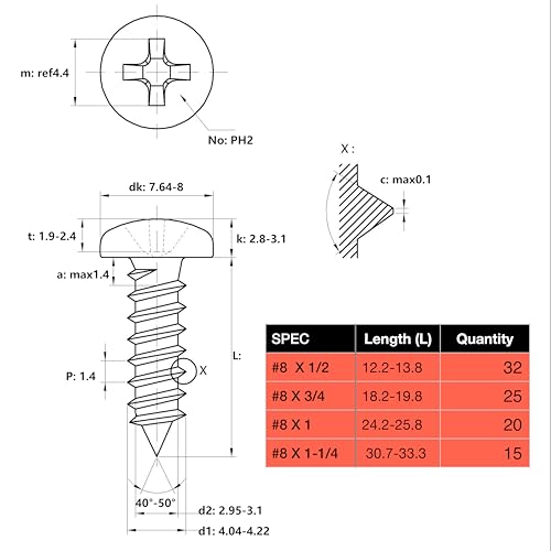 EEEEE Self Tapping Screws Assortment Set 552pcs, Assorted Screws SAE #4#6#8#10#12 304 Stainless Steel Sheet Metal Screws Kit Phillips Drive Wood Screw Assortment (SAE Pan Head 552pcs) SAE Pan Head 552pcs